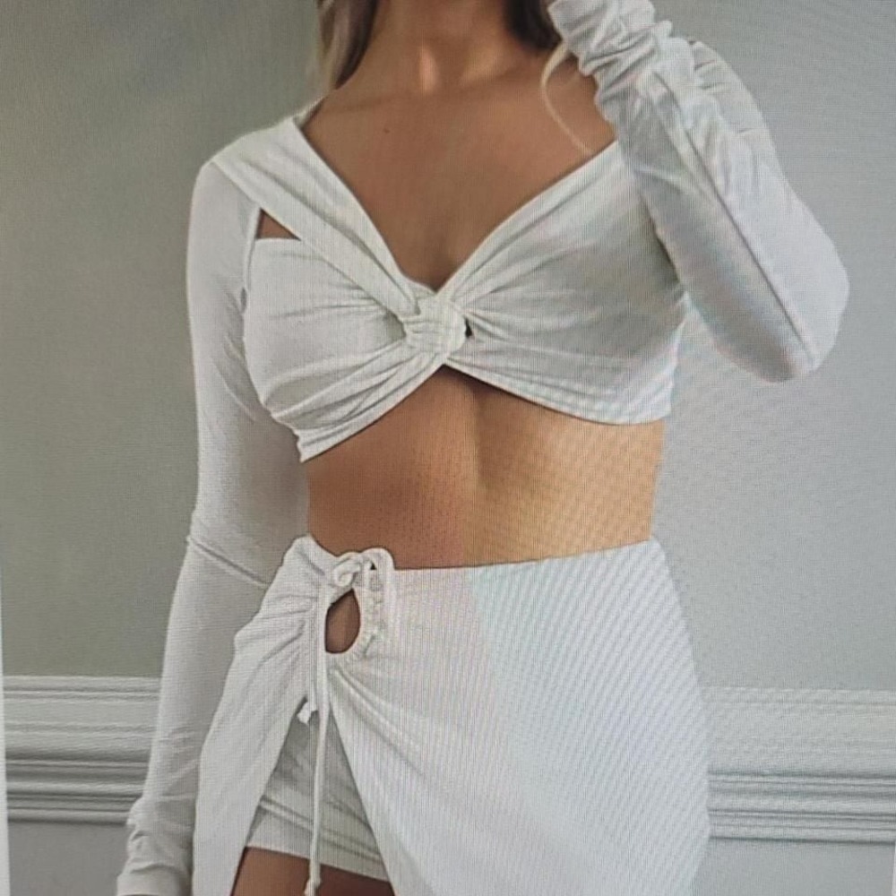 Emory Park Women's White L Crop Top Bustier Festival Babydoll/Milkmaid Retro Y2K